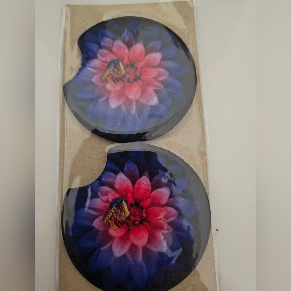 Floral Car Coasters with Butterfly Design